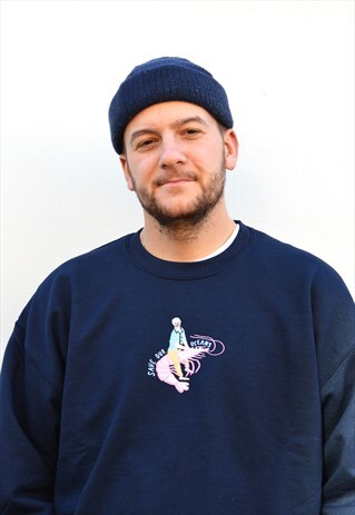 DAVID ATTENBOROUGH OCEANS EMBROIDERED NAVY SWEATSHIRT