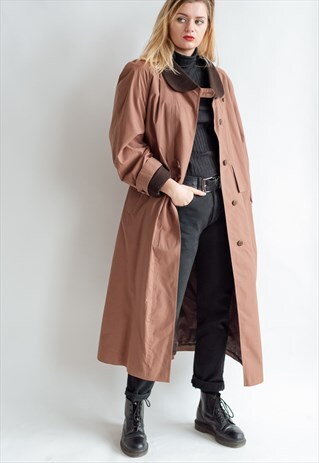 VINTAGE 80S MAXI TRENCH COAT WITH CONTRAST COLLAR