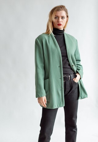 VINTAGE 80S MINIMAL WOOL JACKET IN PASTEL GREEN