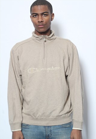 VINTAGE CHAMPION 1/4 ZIP SWEATSHIRT BEIGE
