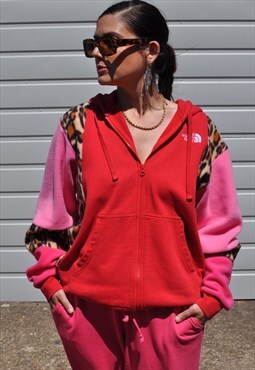 Y2K vintage reworked The North Face leopard pink hoodie