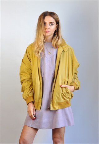 VINTAGE 90S OVERSIZED YELLOW HARRINGTON BOMBER JACKET