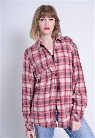 VINTAGE LEE FLEECE LINED CHECK FLANNEL SHIRT RED