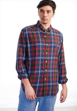 VINTAGE POLO RALPH LAUREN LOGO FLANNEL SHIRT 90S L 11.9