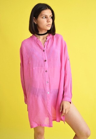 90'S RETRO PINK SHEER OVERSIZED SHIRT TOP DRESS