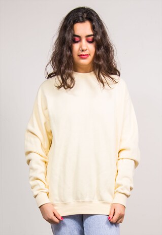 90'S VINTAGE PALE YELLOW BASIC SWEATSHIRT JUMPER