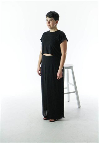 HIGH WAISTED FLARED PANTS / BLACK PANEL PANTS