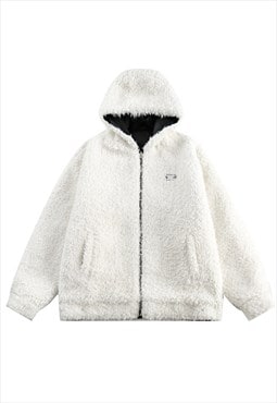 Reversible fleece jacket padded bomber fluffy winter coat