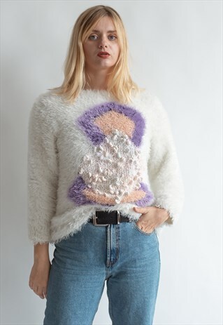 VINTAGE FUNKY KNIT PASTEL FLUFFY JUMPER