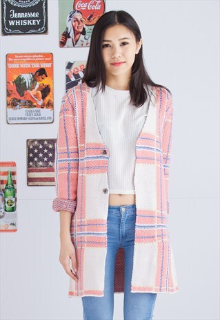 PLAID COATIGAN - PINK