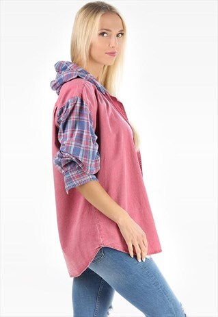 HOODED PLAID FLANNEL SHIRT
