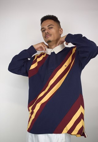 VINTAGE 90'S TOMMY HILFIGER PATTERNED RUGBY SHIRT