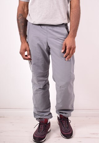 ADIDAS MENS VINTAGE TRACKSUIT TROUSERS W34 L30 GREY 90S