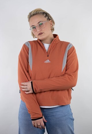 VINTAGE ADIDAS 1/4 ZIP CENTER LOGO FLEECE JUMPER SWEATSHIRT