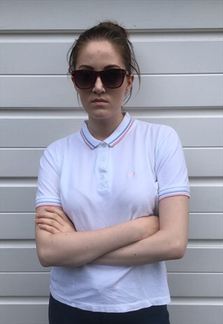 WOMENS FRED PERRY WHITE SHORT SLEEVE COLLARED POLO SHIRT