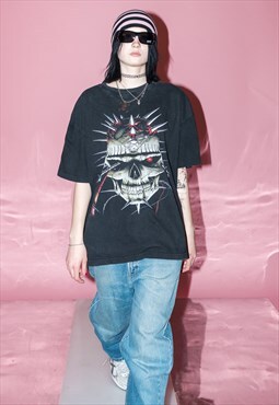 90's Vintage iconic skull print skater girl t-shirt in black
