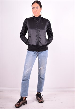 ADIDAS WOMENS VINTAGE BOMBER JACKET XS BLACK 90'S