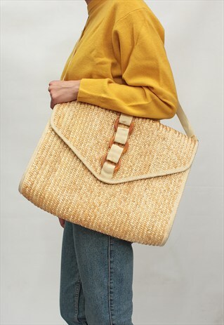 VINTAGE 70' AMAZING BEAUTIFUL BEIGE NATURAL STRAW BAG
