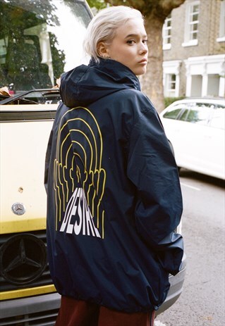 NAVY WINDBREAKER ANORAK JACKET WITH DESIRE PRINT