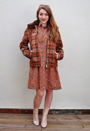 VINTAGE 1970'S CHECK DONKEY JACKET