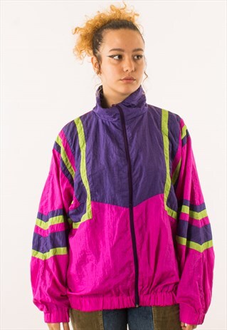 VINTAGE 90S PINK PURPLE YELLOW CRAZY PRINT JACKET