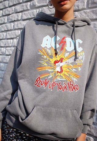 GRAPHIC HOODIE - WHITE WITH ACDC PRINT