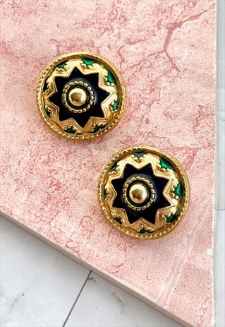 90s Enamel Round Statement Earrings Vintage Jewellery
