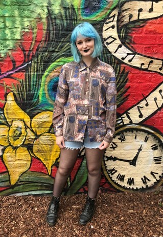 VINTAGE 90S PRINTED BLOUSE - SIZE 16