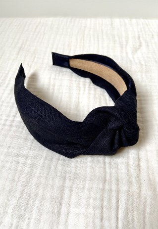 KNOT HEADBAND IN BLACK LINEN