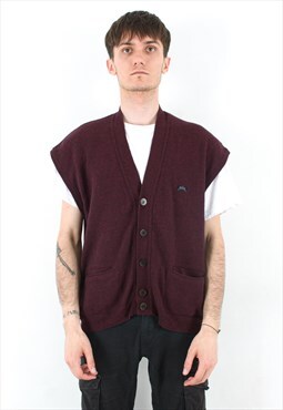 HUGO BOSS Vintage Men's M Vest Gilet Wool Button Up Red Burg