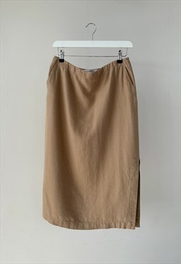 Max Mara Skirt Pure Linen Midi Maxi Long Beige Brown W28