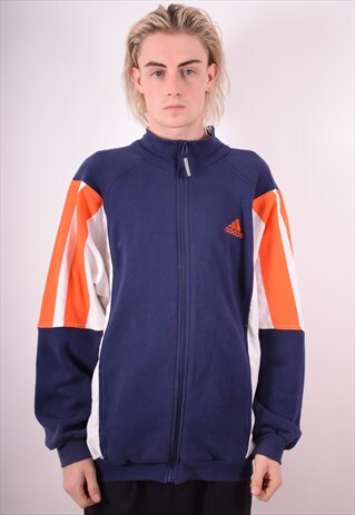 ADIDAS MENS VINTAGE TRACKSUIT TOP JACKET XL NAVY BLUE 90S