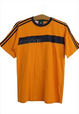 Vintage Adidas T-Shirt 00s Y2K Bright Orange Striped Logo