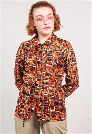 VINTAGE 70'S ORANGE ABSTRACT PATTERN SHIRT