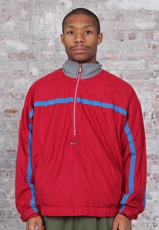 VINTAGE NIKE 1/2 ZIP CENTRAL LOGO TRACK JACKET RED