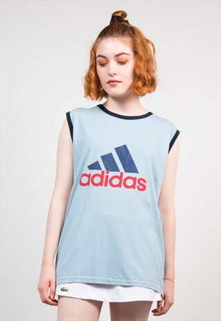 VINTAGE 90'S BLUE ADIDAS SPORTS VEST TOP T-SHIRT