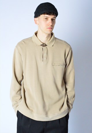 VINTAGE 90S BEIGE MINIMALIST BUTTON SWEATSHIRT