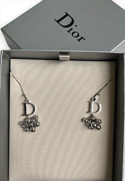 Vintage Dior earrings D logo monogram beaded silver tone