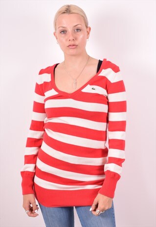 LACOSTE WOMENS VINTAGE JUMPER SWEATER SMALL RED 90S