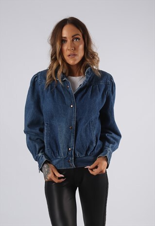 VINTAGE DENIM BOMBER JACKET UK 10 SMALL (JQDP)