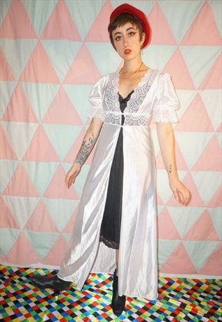 VINTAGE 60S LACE TRIM WHITE SATIN BRIDAL NIGHT DRESS