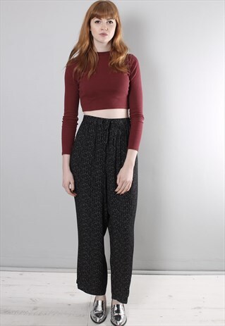 VINTAGE 80S BLACK STRIPED HIGH WAISTED PYJAMA PANTS TROUSERS