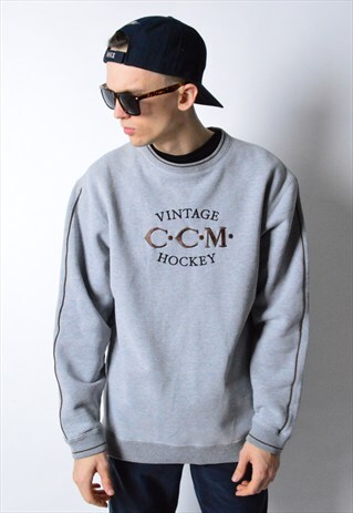 VINTAGE 90S GREY EMBROIDERED CCM HOCKEY SWEATSHIRT