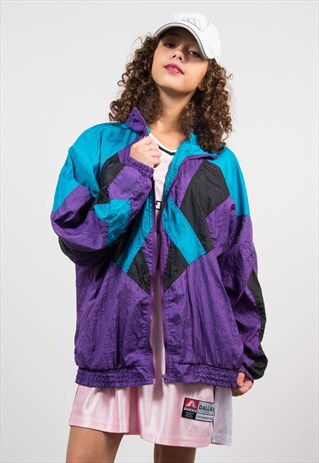 VINTAGE 90'S COLOURBLOCK SHELL TRACKSUIT JACKET TOP