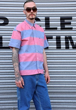 VINTAGE 90S TOMMY HILFIGER DECKCHAIR STRIPE SHORT SLV. SHIRT