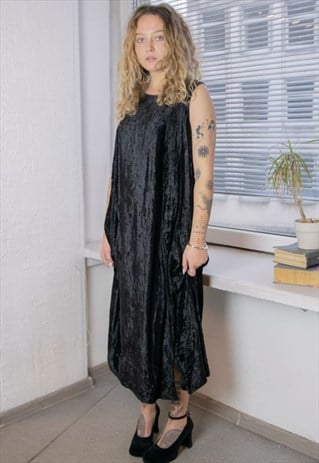 Vintage 80's Black Velvet Midi Dress