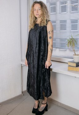 Vintage 80's Black Velvet Midi Dress