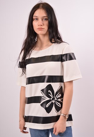 VINTAGE MOSCHINO T-SHIRT TOP STRIPES WHITE