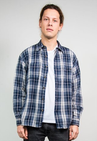 VINTAGE BLUE CHECK FLANNEL SHIRT
