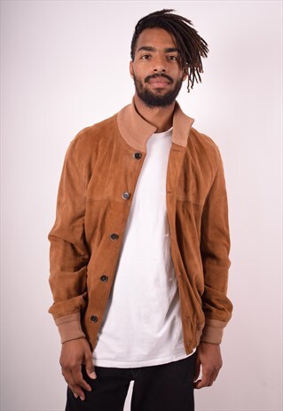 MENS VINTAGE SUEDE JACKET MEDIUM BROWN 90S